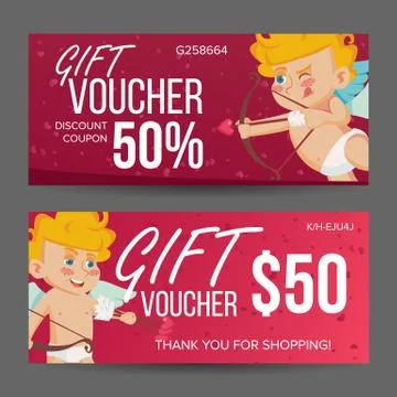 Valentine s Day Voucher Vector. Horizontal Free Banner. February 14. Valentin Stock Illustration