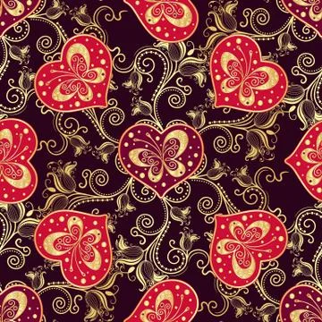 Valentine seamless dark pattern with purple hearts Stock Illustration