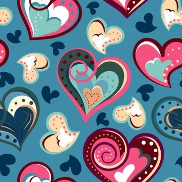 Valentine seamless hearts pattern. Hand drawn. Seamless hearts pattern. Hand Stock Illustration