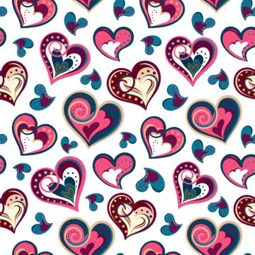 Valentine seamless hearts pattern. Hand drawn. Seamless hearts pattern. Hand Stock Illustration