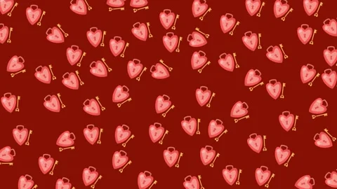 Valentine Seamless Pattern with Heart Shaped Locks and Keys on Red Background Stock Footage 345539921