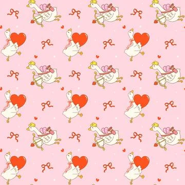 Valentine seamless pattern silly goose cupid hand drawn in a cute playful c.. 库存插图