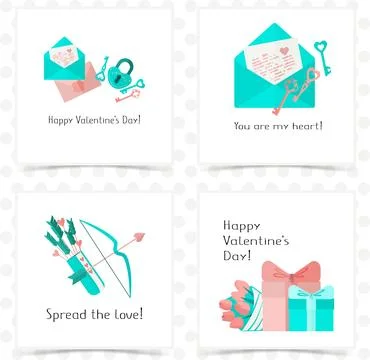 Valentine set of colored postcards Stock Illustration