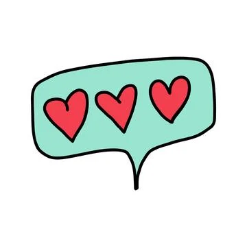 Valentine speech bubble with three hearts inside. Hand drawn cute hearts love Stockillustratie