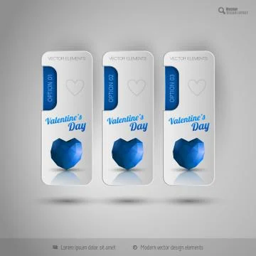 Valentine tabs with polygonal heart. Vector design elements. 库存插图