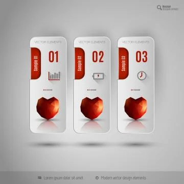 Valentine tabs with polygonal heart. Vector design elements. Stock Illustration