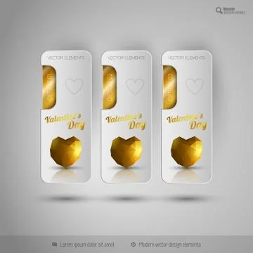 Valentine tabs with polygonal heart. Vector design elements. 库存插图