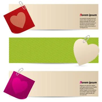 Valentine theme banners with hearts Stock Illustration