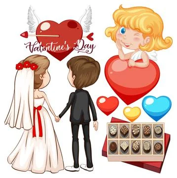 Valentine theme with wedding couple Ilustração Stock