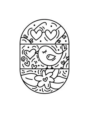 Valentine vector composition constructor bird, glasses and hearts. Hand drawn Stock-Illustration