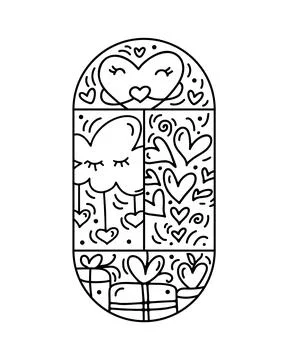 Valentine vector composition constructor cloud, gift box and hearts. Hand drawn Illustrazione stock