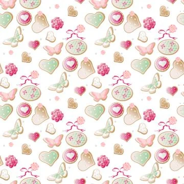 Valentine vector heart seamless pattern with biscuit 스톡 일러스트