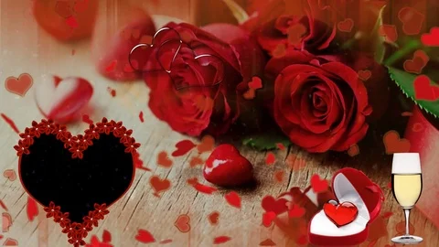 Valentine Video Background Loop_14_Red rose with wine glass alpha background Stock Footage 84630927