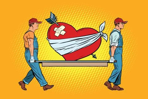 Valentine, wounded heart in love carry movers Stock Illustration