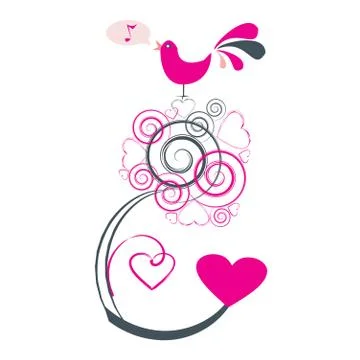 Valentines abstract tree with bird singing, vector illustration Stock Illustration