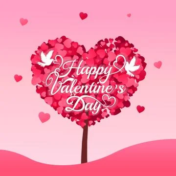 Valentines background with a tree made of hearts. Beautiful pink plant of love Stock Illustration