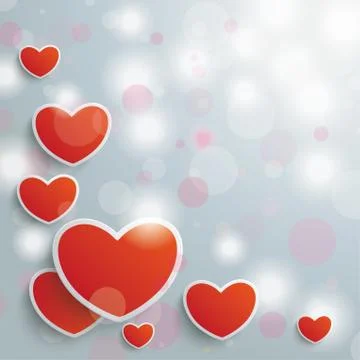 Valentines card grey background red hearts 스톡 일러스트