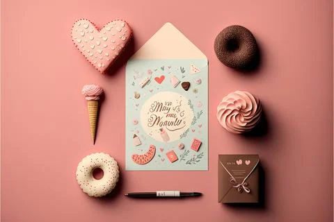 Valentine's card, vector 2d, white background, Made by AI,Artificial intell.. Stock Illustration