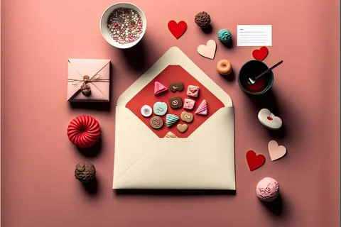 Valentine's card, vector 2d, white background, Made by AI,Artificial intell.. Stock Illustration