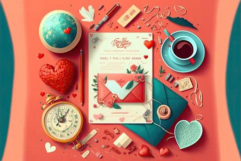 Valentine's card, vector 2d, white background, Made by AI,Artificial intell.. Stock Illustration