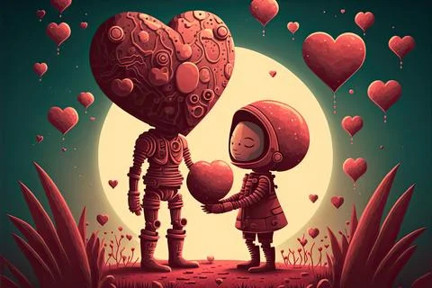 Valentine's card, vector 2d, white background, Made by AI,Artificial intell.. Stock Illustration