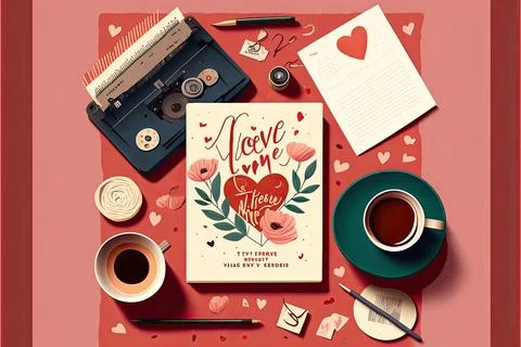 Valentine's card, vector 2d, white background, Made by AI,Artificial intell.. Stock Illustration