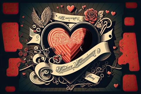 Valentine's card, vector 2d, white background, Made by AI,Artificial intell.. Stock Illustration