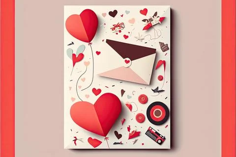 Valentine's card, vector 2d, white background, Made by AI Stock Illustration