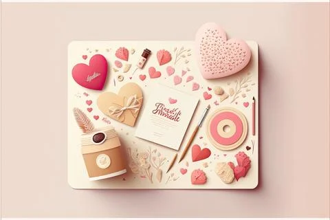 Valentine's card, vector 2d, white background, Made by AI Stock Illustration