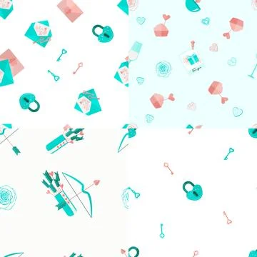 Valentines Cartoon Pattern Set Stock Illustration