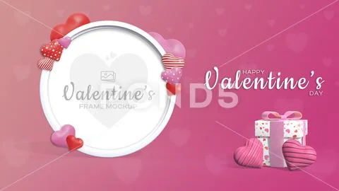 Valentines Circle Photo Frame Mockup Template PSD Template