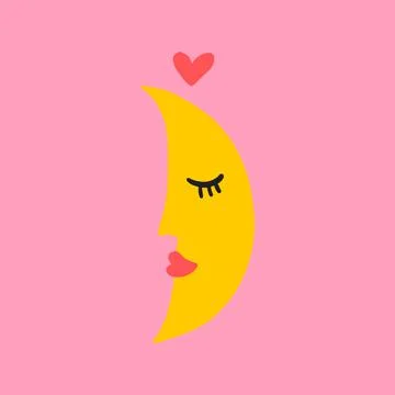 Valentines crescent Moon cute comic character イラスト素材