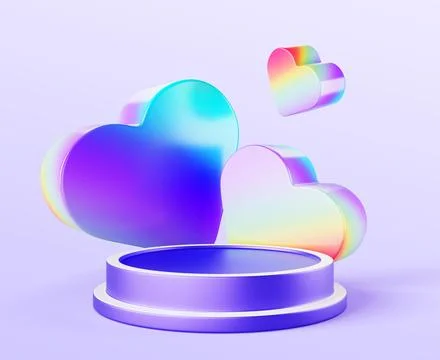 Valentines day 3d background with round podium display and rainbow neon gradient Illustrazione stock