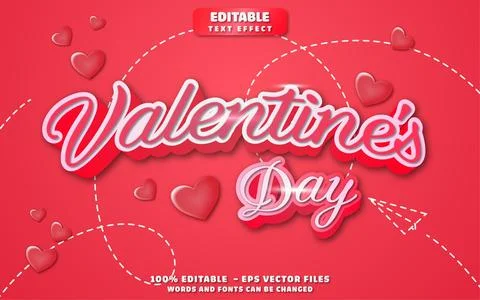 Valentine's Day 3D Editable Text Effect Vector Design Stock Illustration