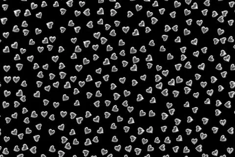 Valentine's Day Abstract 3D Background With Silver Hearts on Black Stock Illustration
