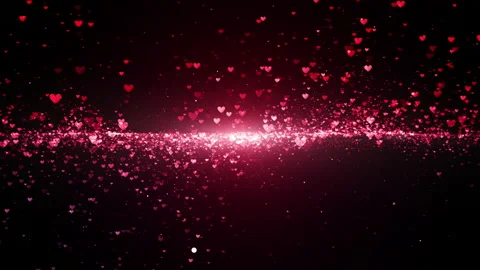 Valentine's day abstract background, flying red and pink hearts and particles Stock Footage 150408805