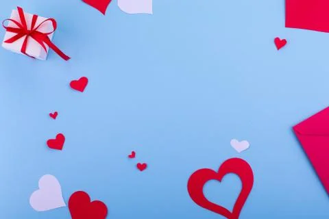 Valentine's day abstract background with paper cut decoration, flat layout Stock Photos