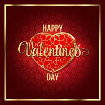 Valentines day abstract background with red gold heart. Vector illustration Illustrazione stock