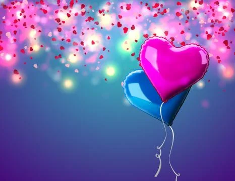 Valentine's day abstract background with red 3d heart-shaped balloons. Vector Stock Illustration
