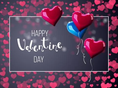 Valentine's day abstract background with red 3d heart-shaped balloons. Vector Stock Illustration