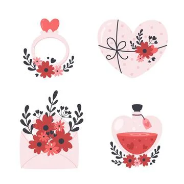 Valentines Day and romantic elements collection. Stock Illustration