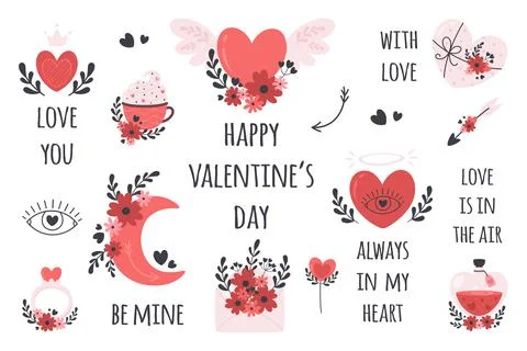 Valentines Day and romantic elements collection. Love, wedding, Valentines day Иллюстрация