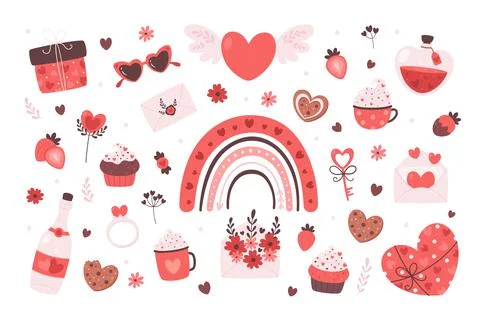 Valentines Day and romantic elements collection. Love, Valentines day Stock Illustration