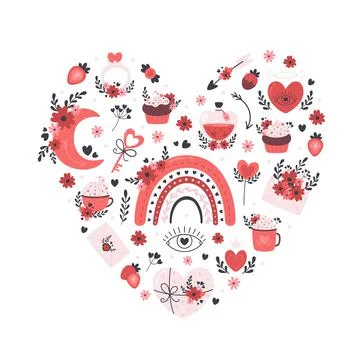 Valentines Day and romantic elements collection. Love, Valentines day 库存插图