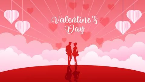Valentine's day background banner with paper cut couple and clouds Illustrazione stock