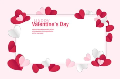 Valentines day background with copy space, vector illustration. 3d red, pink Stock Illustration