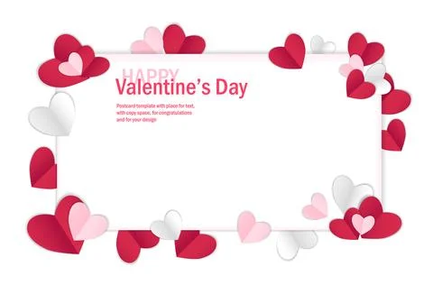 Valentines day background with copy space, vector illustration. 3d red, pink Stock Illustration