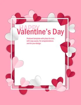 Valentines day background with copy space, vector illustration. 3d red, pink Stock Illustration