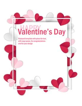 Valentines day background with copy space, vector illustration. 3d red, pink Stock Illustration