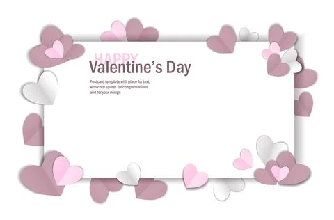 Valentines day background with copy space, vector illustration. 3d, pink, gray Stock Illustration